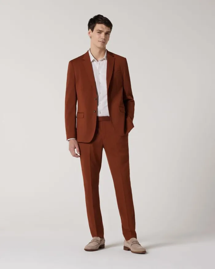 Politix Suit Pants Men Wool Blend Tailored Pant Terracotta
