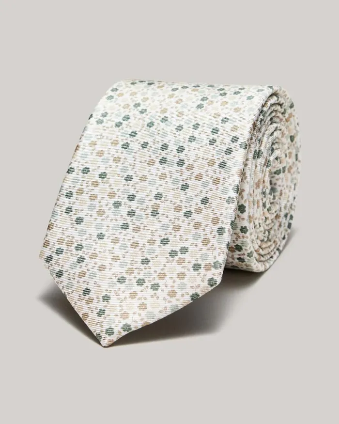Politix Ties Men Floral Printed Silk Tie Light Khaki