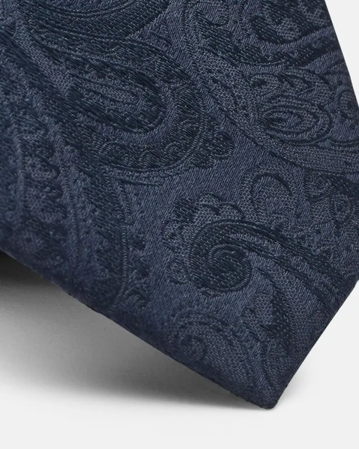Politix Ties Men Silk Self Paisley Tie Navy
