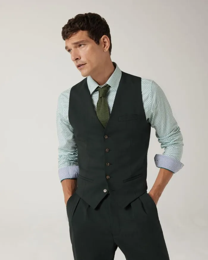 Politix Vests Men 5 Button Tailored Fashion Vest Dark Khaki