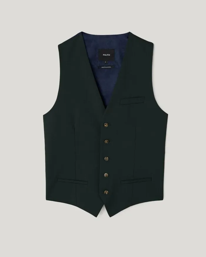 Politix Vests Men 5 Button Tailored Fashion Vest Dark Khaki