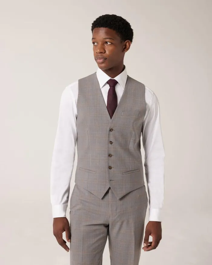 Politix Vests Men Wool Blend Tailored Vest Grey Check