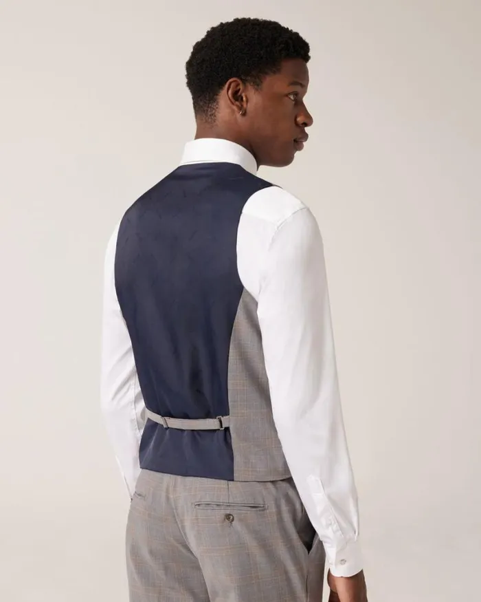 Politix Vests Men Wool Blend Tailored Vest Grey Check
