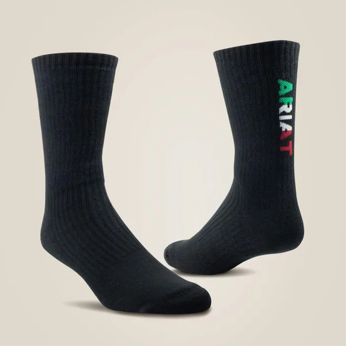 Premium Ringspun Cotton Crew Mexico Work Sock 3 Pair Pack Black Women Ariat Socks