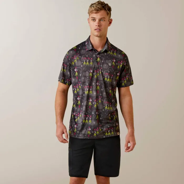 Printed Western Aloha Polo Charcoal Grey Men Ariat TShirts and Polos