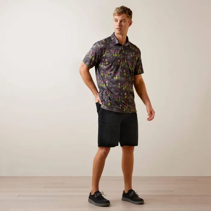 Printed Western Aloha Polo Charcoal Grey Men Ariat TShirts and Polos Printed Western Aloha Polo Charcoal Grey Men Ariat TShirts and Polos