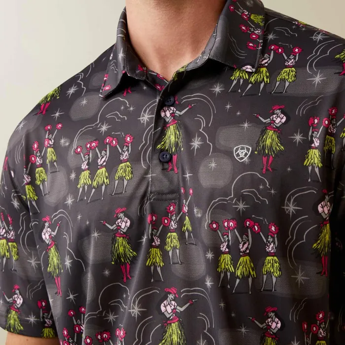 Printed Western Aloha Polo Charcoal Grey Men Ariat TShirts and Polos Printed Western Aloha Polo Charcoal Grey Men Ariat TShirts and Polos