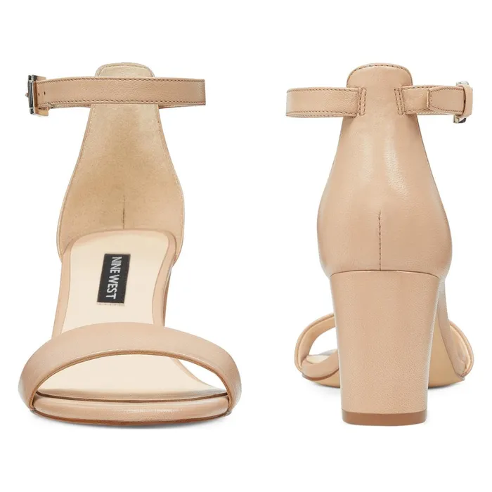 Pruce Ankle Strap Block Heel Sandals Barely Nude Leather Women Nine West Heeled Pruce Ankle Strap Block Heel Sandals Barely Nude Leather Women Nine West Heeled