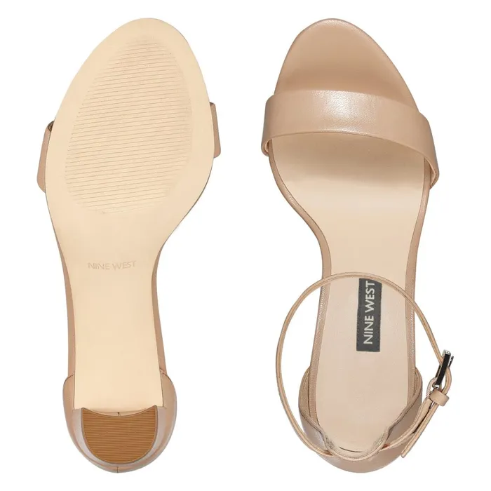 Pruce Ankle Strap Block Heel Sandals Barely Nude Leather Women Nine West Heeled Pruce Ankle Strap Block Heel Sandals Barely Nude Leather Women Nine West Heeled