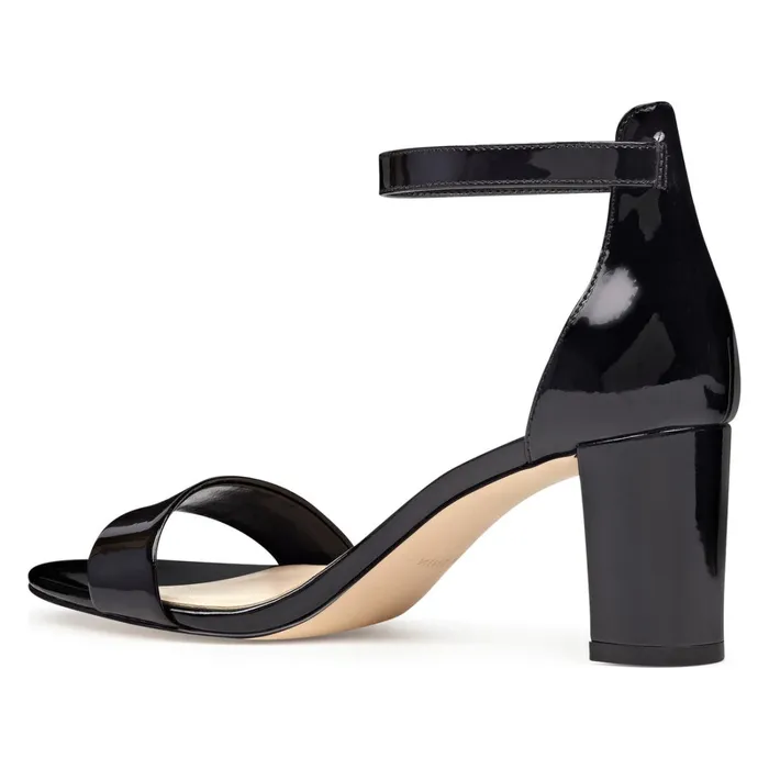Pruce Ankle Strap Block Heel Sandals Black Patent Women Nine West Dress Pruce Ankle Strap Block Heel Sandals Black Patent Women Nine West Dress
