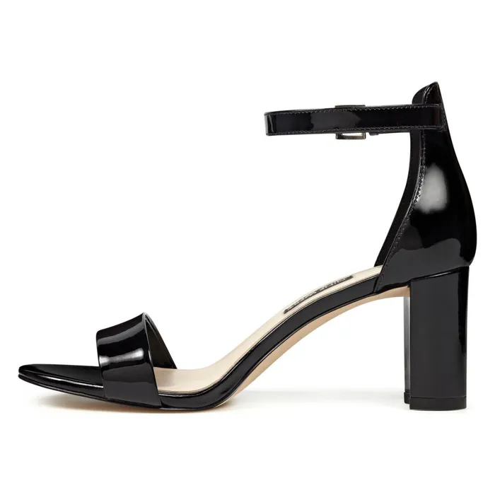 Pruce Ankle Strap Block Heel Sandals Black Patent Women Nine West Dress Pruce Ankle Strap Block Heel Sandals Black Patent Women Nine West Dress