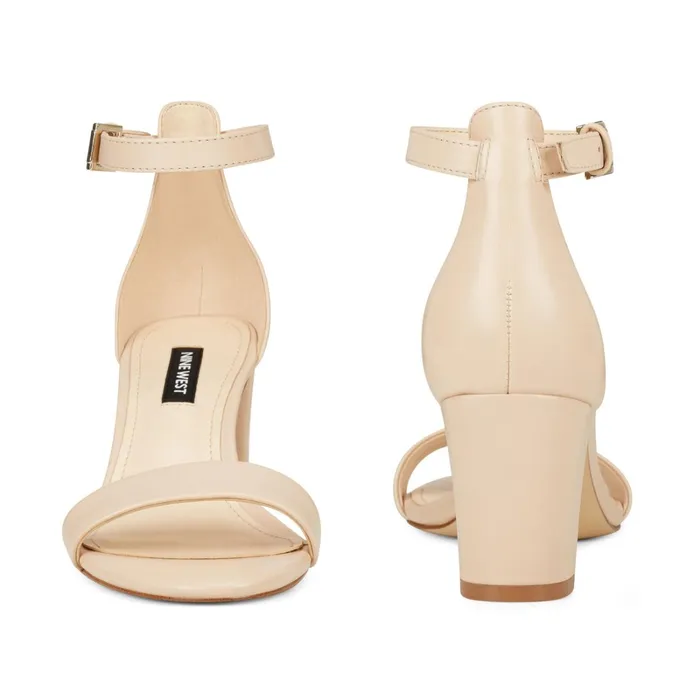 Pruce Ankle Strap Block Heel Sandals Ivory Leather Women Nine West Mid Heels Pruce Ankle Strap Block Heel Sandals Ivory Leather Women Nine West Mid Heels