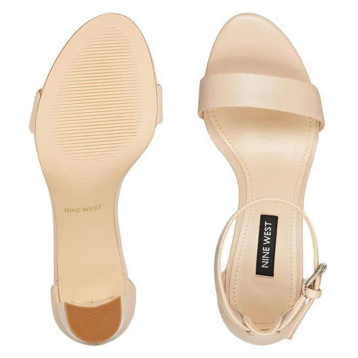 Pruce Ankle Strap Block Heel Sandals Ivory Leather Women Nine West Mid Heels Pruce Ankle Strap Block Heel Sandals Ivory Leather Women Nine West Mid Heels