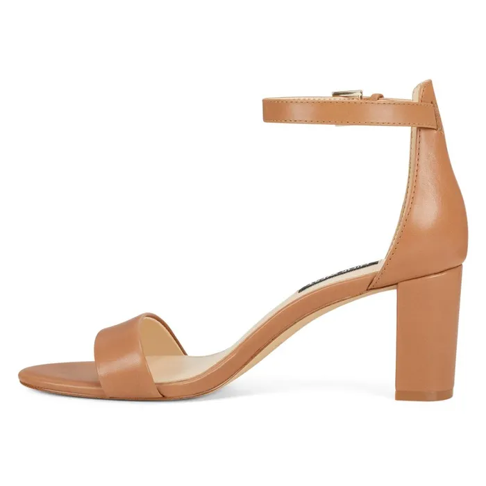 Pruce Ankle Strap Block Heel Sandals Natural Leather Women Nine West Heeled Pruce Ankle Strap Block Heel Sandals Natural Leather Women Nine West Heeled