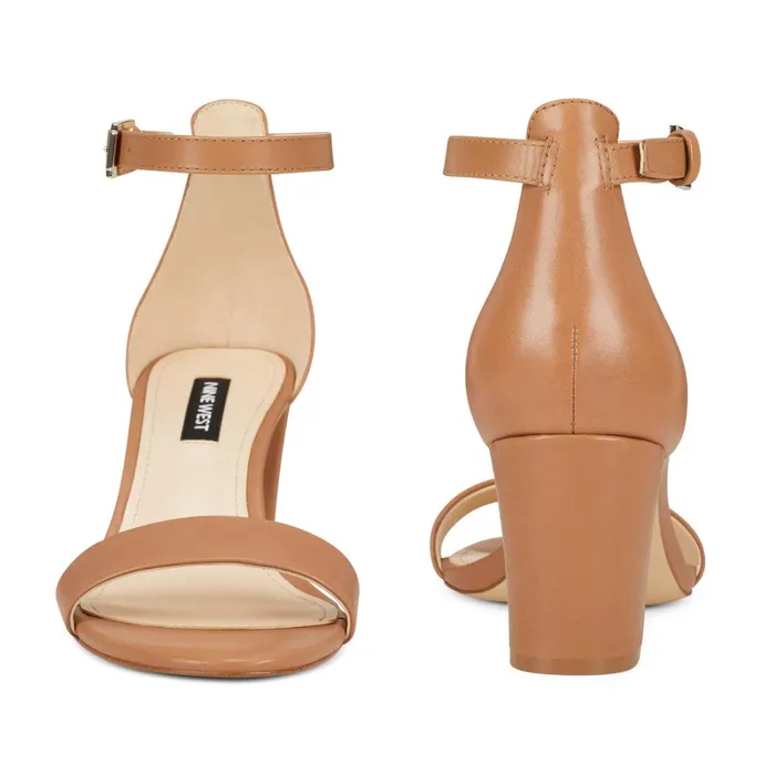 Pruce Ankle Strap Block Heel Sandals Natural Leather Women Nine West Heeled Pruce Ankle Strap Block Heel Sandals Natural Leather Women Nine West Heeled