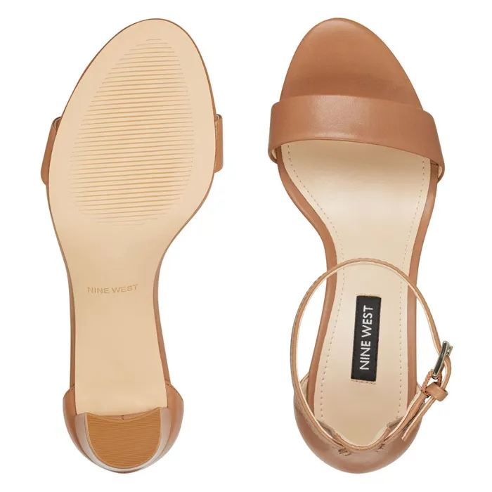 Pruce Ankle Strap Block Heel Sandals Natural Leather Women Nine West Heeled Pruce Ankle Strap Block Heel Sandals Natural Leather Women Nine West Heeled