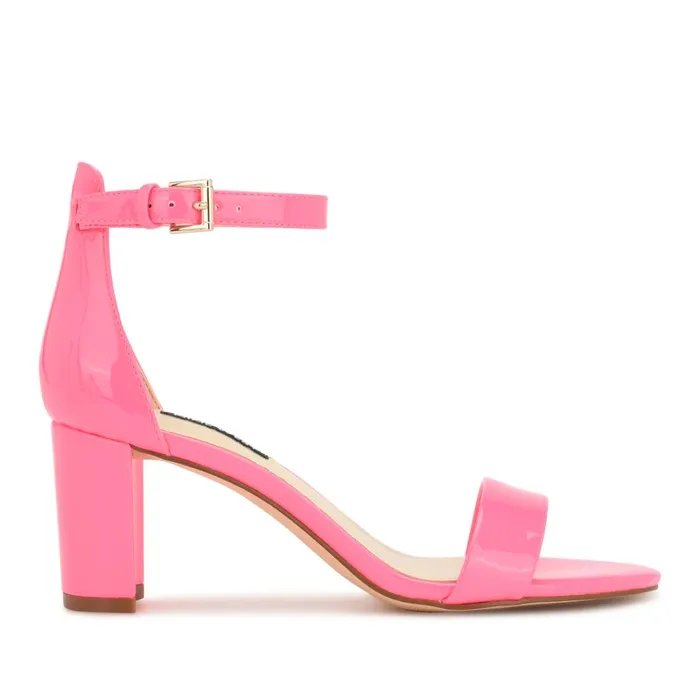 Pruce Ankle Strap Block Heel Sandals Neon Pink Patent Women Nine West Heeled