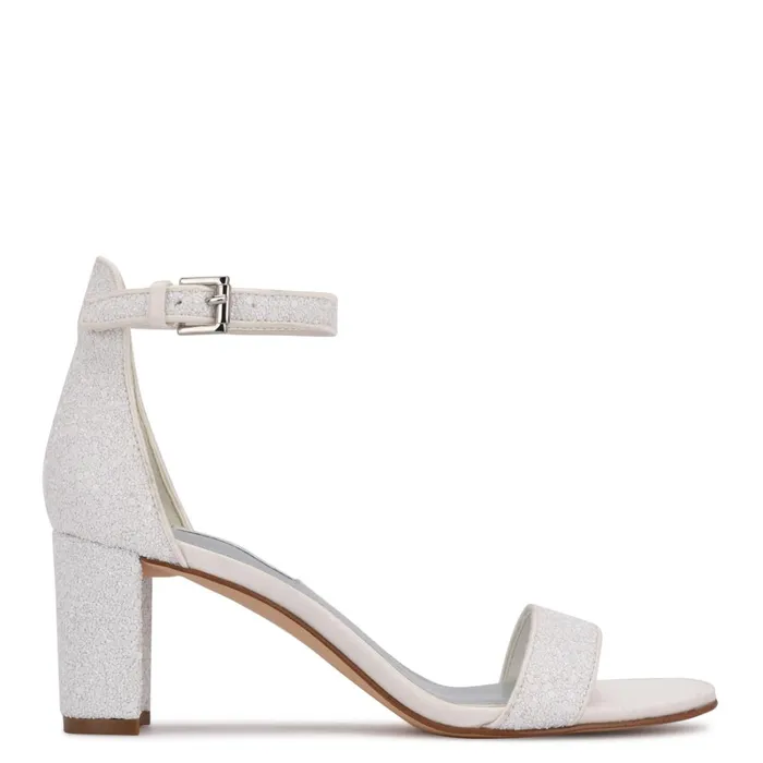 Pruce Ankle Strap Block Heel Sandals Pearl Glitter Women Nine West Mid Heels