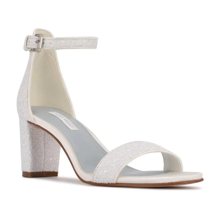 Pruce Ankle Strap Block Heel Sandals Pearl Glitter Women Nine West Mid Heels Pruce Ankle Strap Block Heel Sandals Pearl Glitter Women Nine West Mid Heels