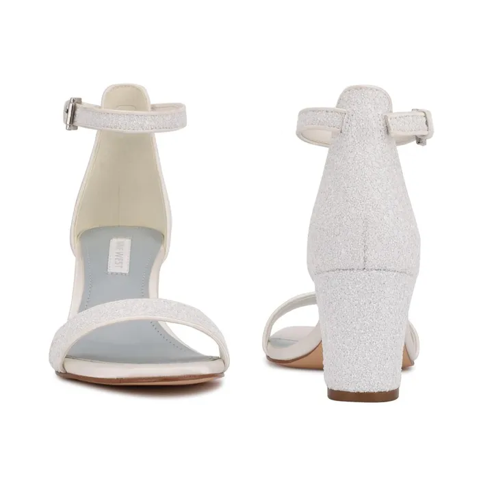 Pruce Ankle Strap Block Heel Sandals Pearl Glitter Women Nine West Mid Heels Pruce Ankle Strap Block Heel Sandals Pearl Glitter Women Nine West Mid Heels
