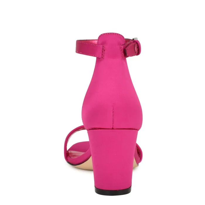 Pruce Ankle Strap Block Heel Sandals Pink Satin Women Nine West Heeled Pruce Ankle Strap Block Heel Sandals Pink Satin Women Nine West Heeled