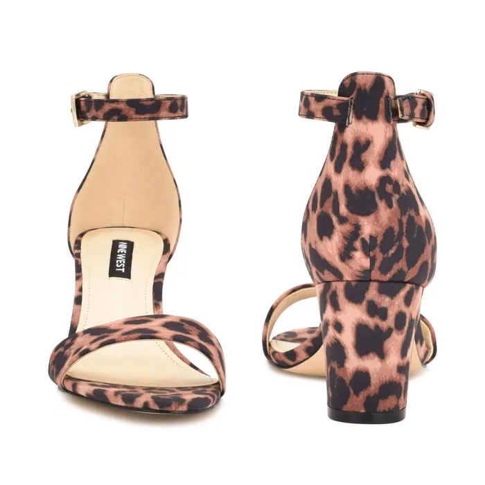 Pruce Ankle Strap Block Heel Sandals Tan Leopard Women Nine West Dress Pruce Ankle Strap Block Heel Sandals Tan Leopard Women Nine West Dress