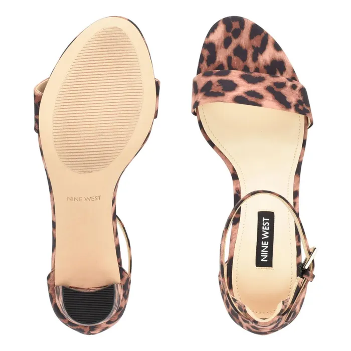 Pruce Ankle Strap Block Heel Sandals Tan Leopard Women Nine West Dress Pruce Ankle Strap Block Heel Sandals Tan Leopard Women Nine West Dress