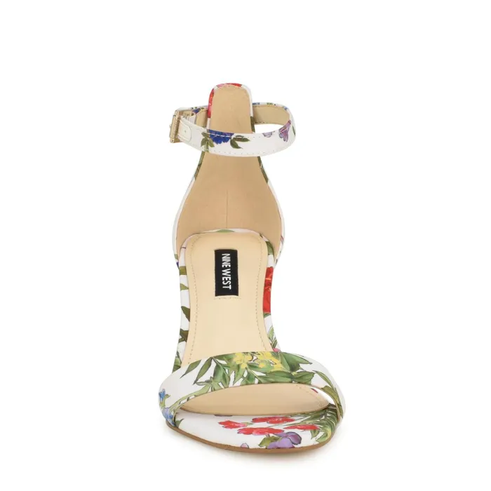 Pruce Ankle Strap Block Heel Sandals White Floral Women Nine West Mid Heels Pruce Ankle Strap Block Heel Sandals White Floral Women Nine West Mid Heels