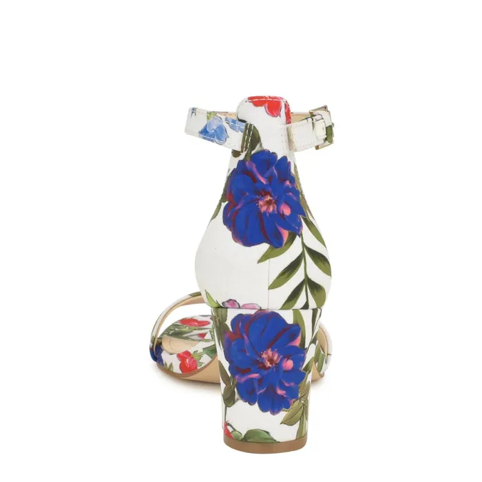 Pruce Ankle Strap Block Heel Sandals White Floral Women Nine West Mid Heels Pruce Ankle Strap Block Heel Sandals White Floral Women Nine West Mid Heels