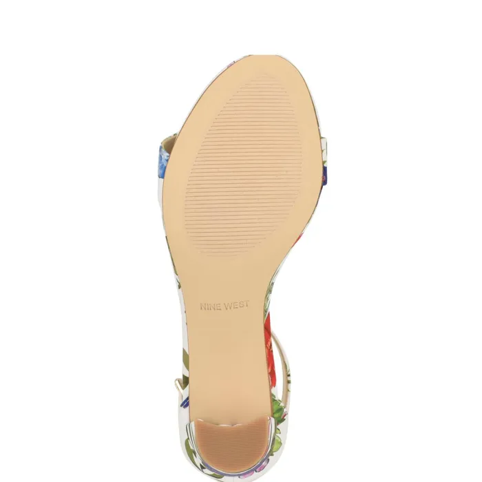 Pruce Ankle Strap Block Heel Sandals White Floral Women Nine West Mid Heels Pruce Ankle Strap Block Heel Sandals White Floral Women Nine West Mid Heels