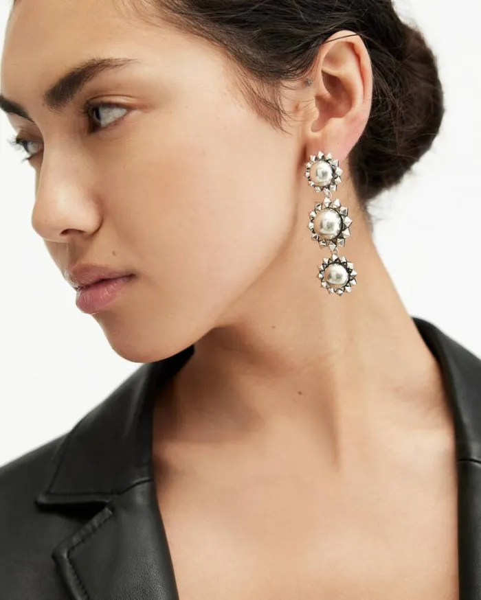 Rayen Silver Tone Pendant Earrings Warm Silver Women AllSaints Jewelry