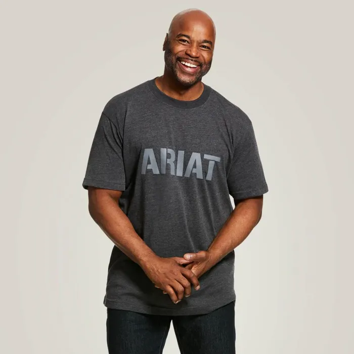 Rebar Cotton Strong Block Charcoal Heather Men Ariat TShirts and Polos