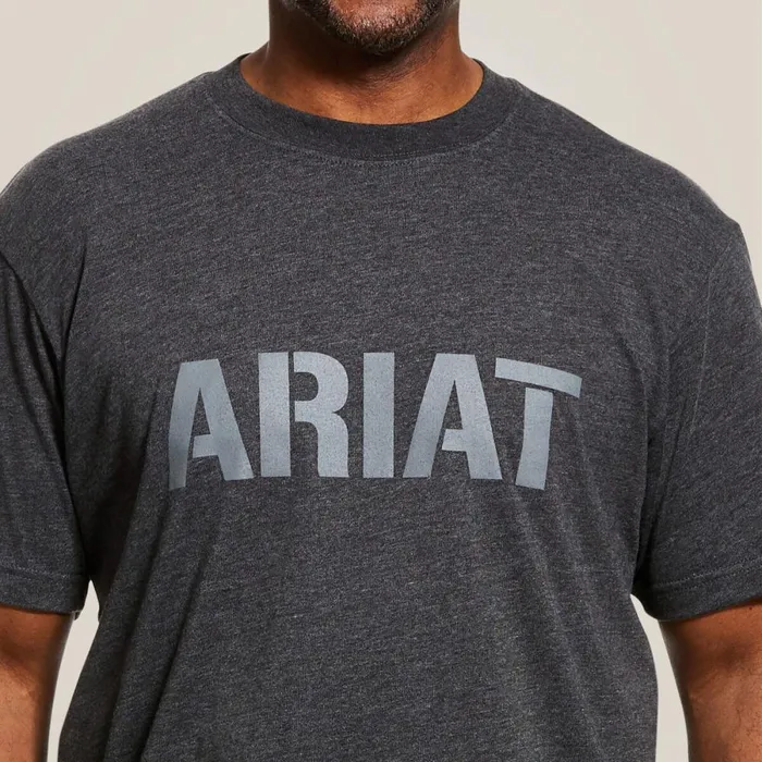 Rebar Cotton Strong Block Charcoal Heather Men Ariat TShirts and Polos Rebar Cotton Strong Block Charcoal Heather Men Ariat TShirts and Polos