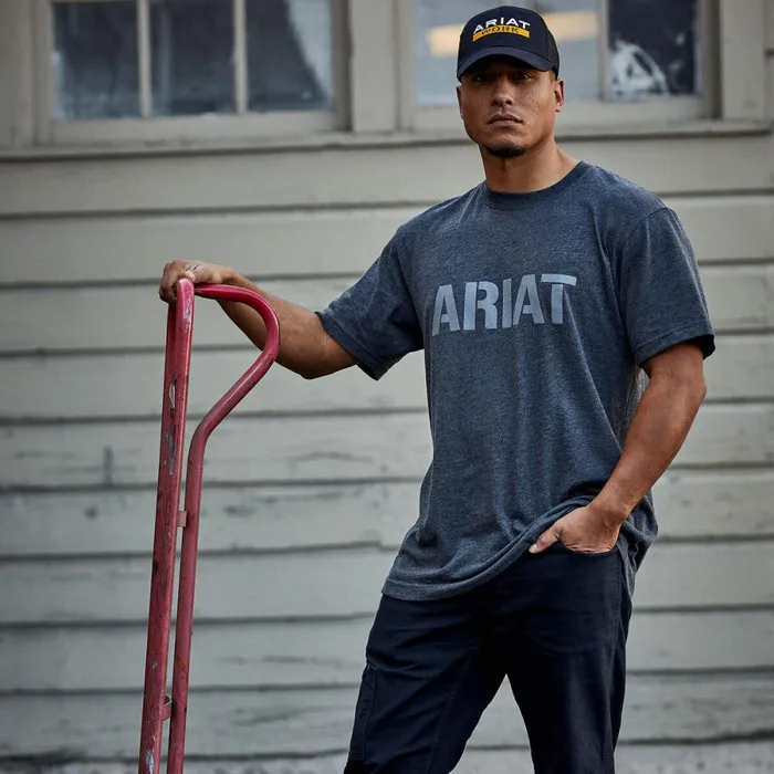 Rebar Cotton Strong Block Charcoal Heather Men Ariat TShirts and Polos Rebar Cotton Strong Block Charcoal Heather Men Ariat TShirts and Polos
