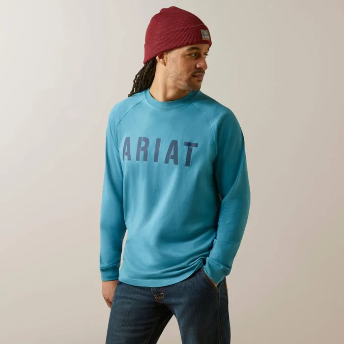 Rebar Cotton Strong Block TShirt Storm Blue Men Ariat TShirts and Polos