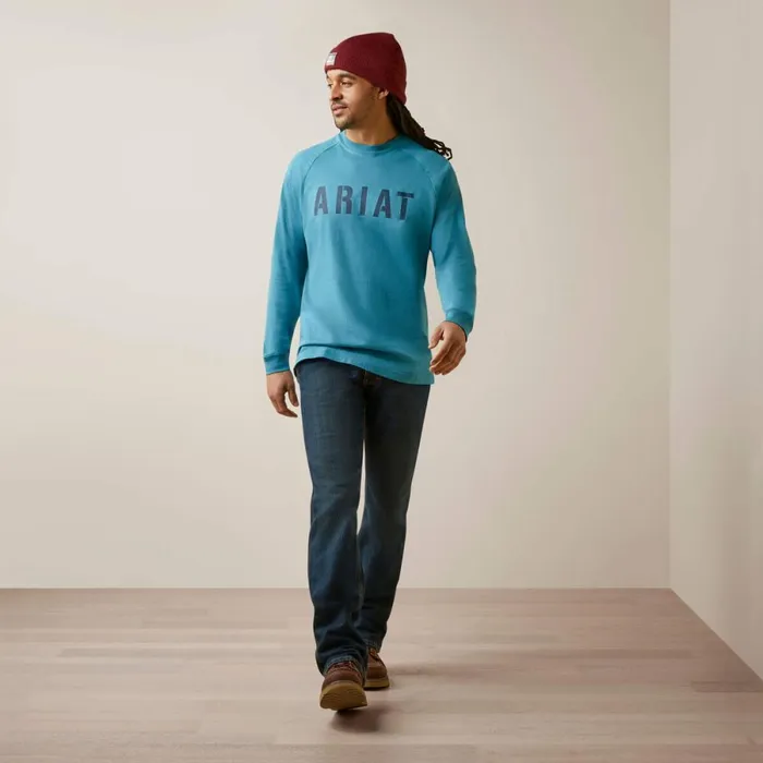 Rebar Cotton Strong Block TShirt Storm Blue Men Ariat TShirts and Polos Rebar Cotton Strong Block TShirt Storm Blue Men Ariat TShirts and Polos