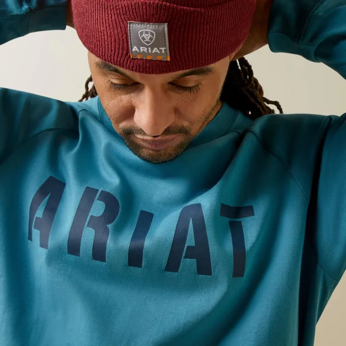 Rebar Cotton Strong Block TShirt Storm Blue Men Ariat TShirts and Polos Rebar Cotton Strong Block TShirt Storm Blue Men Ariat TShirts and Polos