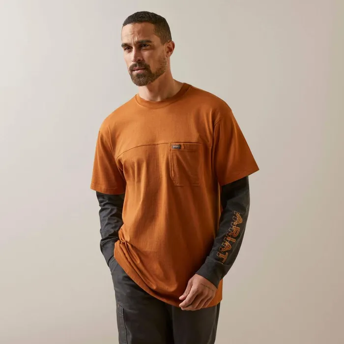 Rebar Cotton Strong Dually Carmel Cafe Charcoal Heather Men Ariat TShirts and Polos