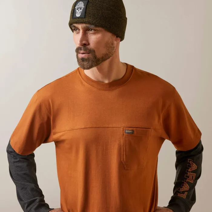 Rebar Cotton Strong Dually Carmel Cafe Charcoal Heather Men Ariat TShirts and Polos Rebar Cotton Strong Dually Carmel Cafe Charcoal Heather Men Ariat TShirts and Polos
