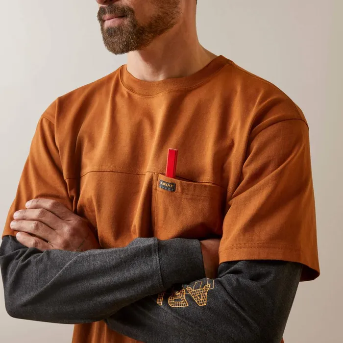 Rebar Cotton Strong Dually Carmel Cafe Charcoal Heather Men Ariat TShirts and Polos Rebar Cotton Strong Dually Carmel Cafe Charcoal Heather Men Ariat TShirts and Polos
