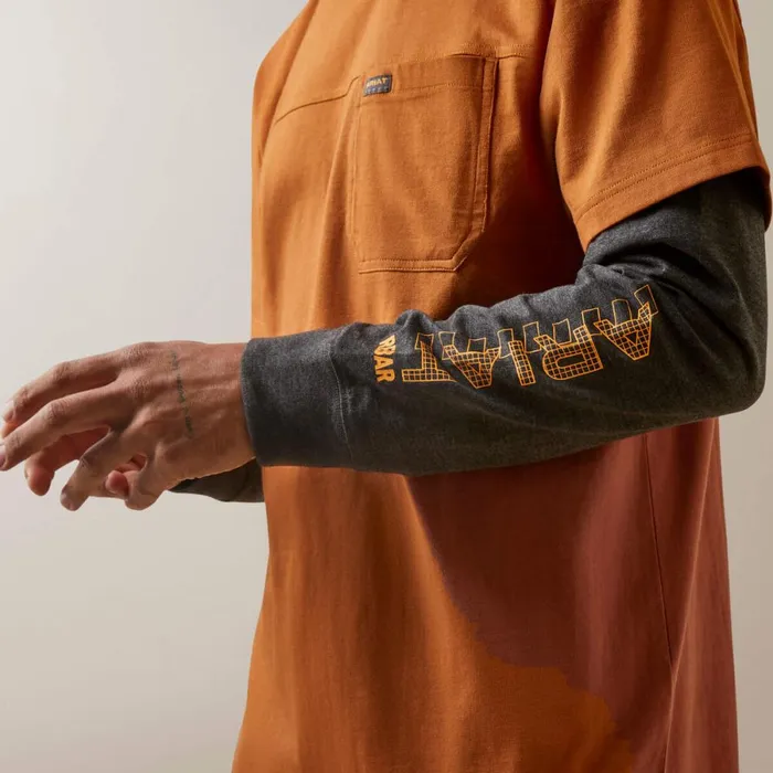 Rebar Cotton Strong Dually Carmel Cafe Charcoal Heather Men Ariat TShirts and Polos Rebar Cotton Strong Dually Carmel Cafe Charcoal Heather Men Ariat TShirts and Polos