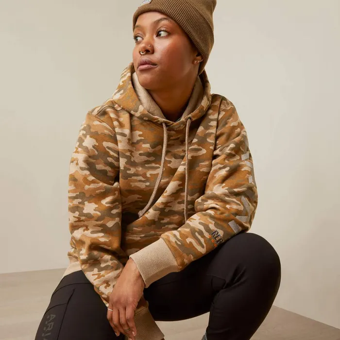 Rebar Graphic Printed Hoodie Oatmeal Camo Print Women Ariat Sweatshirts and Hoodies