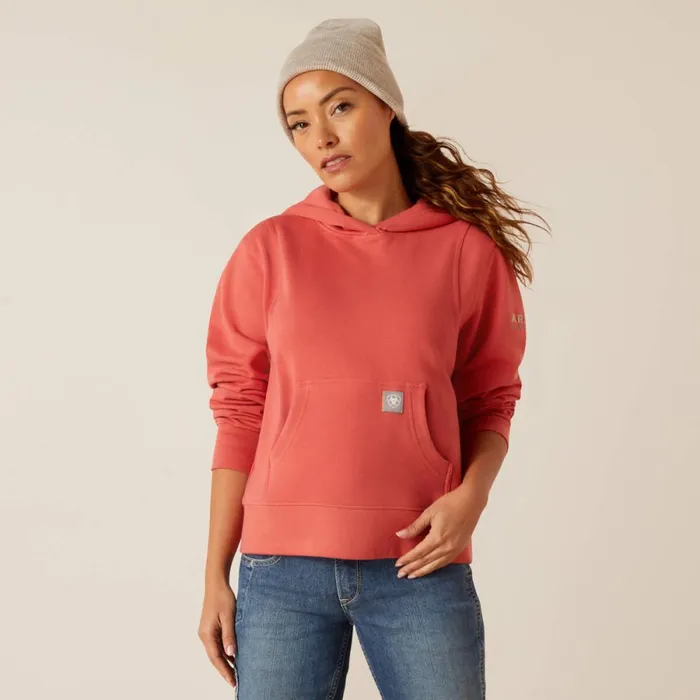 Rebar Lightweight Cropped Hoodie Mineral Red Women Ariat Workwear