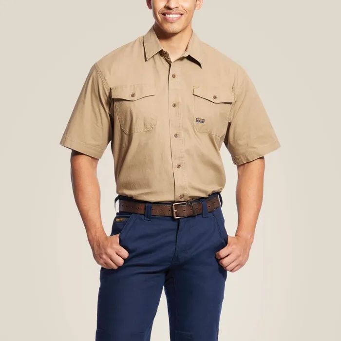 Rebar Made Tough DuraStretch Work Shirt Khaki Men Ariat Button Down Shirts