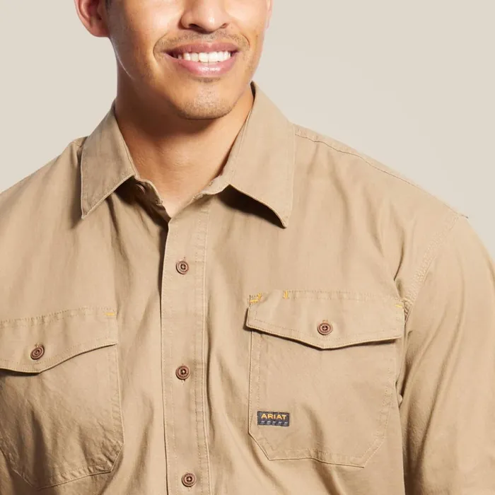 Rebar Made Tough DuraStretch Work Shirt Khaki Men Ariat Button Down Shirts Rebar Made Tough DuraStretch Work Shirt Khaki Men Ariat Button Down Shirts