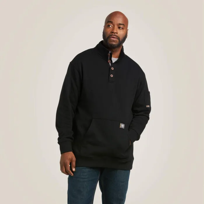 Rebar Overtime Fleece Sweater Black Men Ariat Sweatshirts and Hoodies