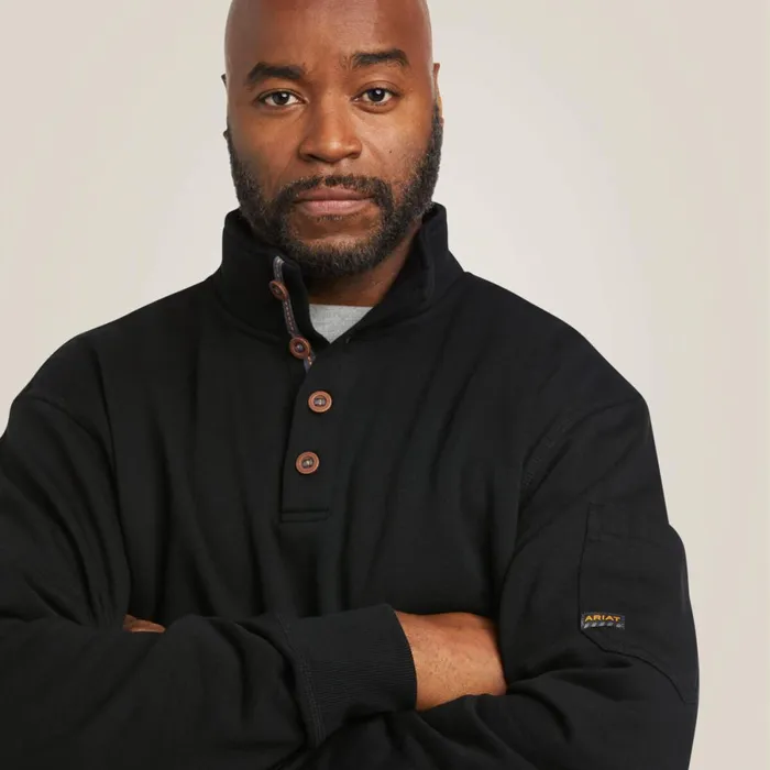 Rebar Overtime Fleece Sweater Black Men Ariat Sweatshirts and Hoodies