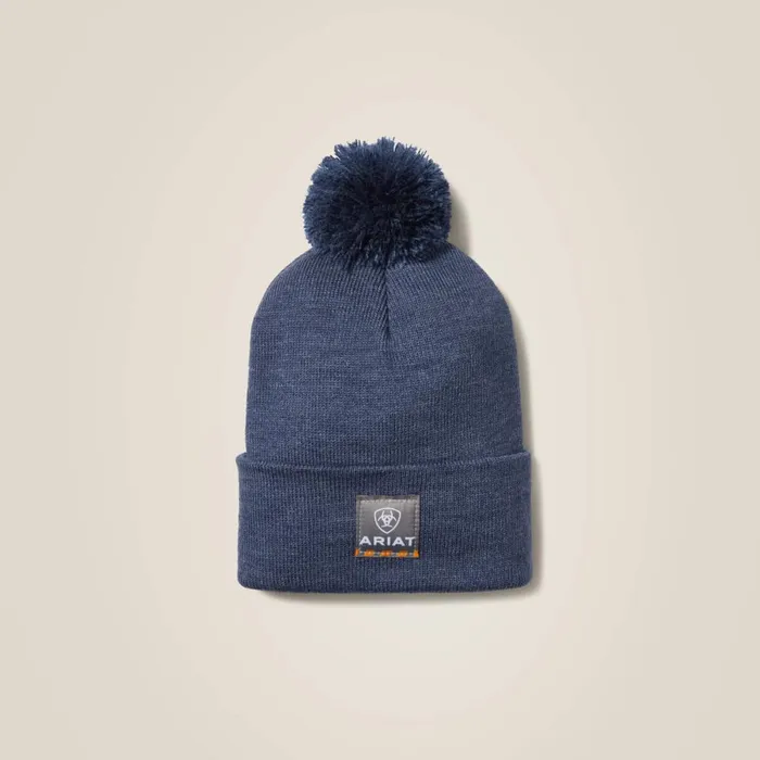 Rebar Pom Beanie Denim Heather Women Ariat Hats and Caps