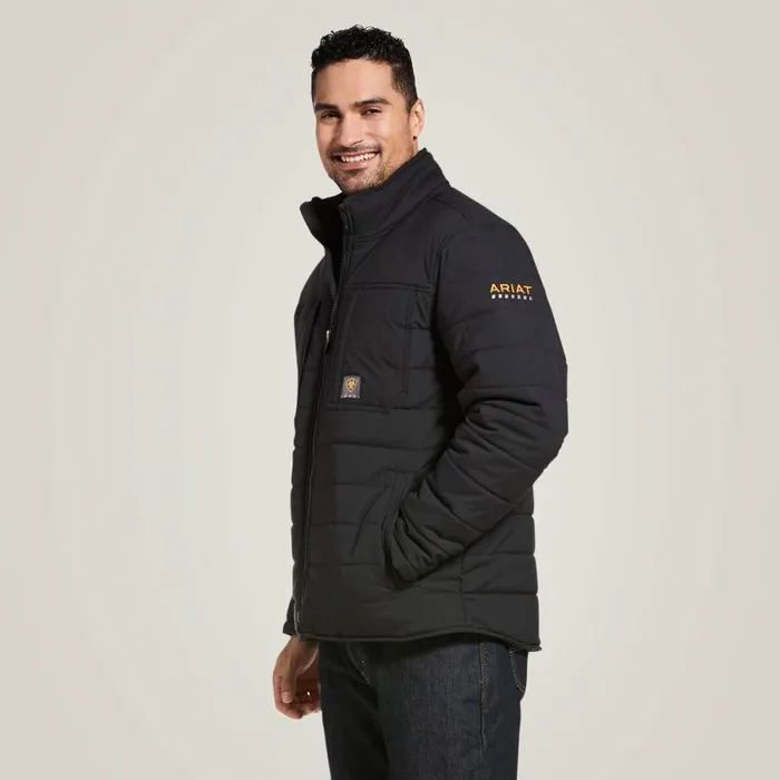 Rebar Valiant Stretch Canvas Water Resistant Insulated Jacket Black Men Ariat Workwear