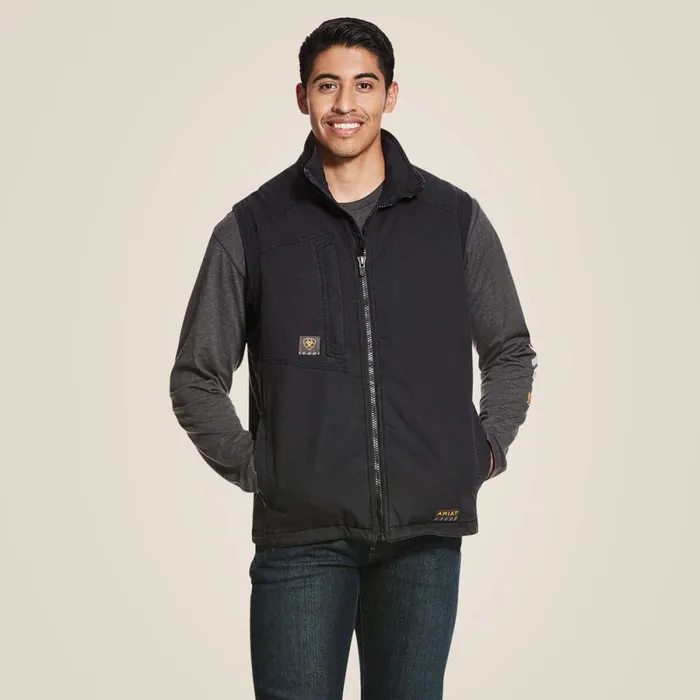Rebar Washed DuraCanvas Insulated Vest Black Men Ariat Jackets and Vests